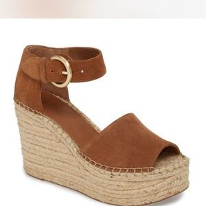 Marc Fisher Alida Espadrille Platform Wedge Brown Leather Sandal Platform Heels